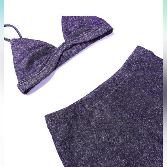 New Velius Women's Sexy Backless Shiny Two Piece Sparkly Crop Top Mini Skirt Set - Picture 6 of 15